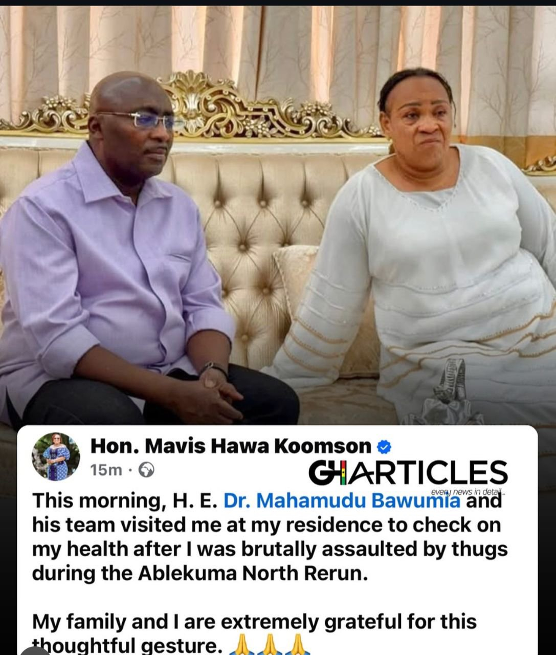 After the violence at Ablekuma North was replayed, Bawumia went to see Hawa Koomson and Akua Afriyie.