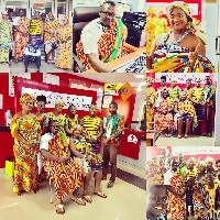 A picture of some staff of Societe Generale Ghana in their Traditional wear