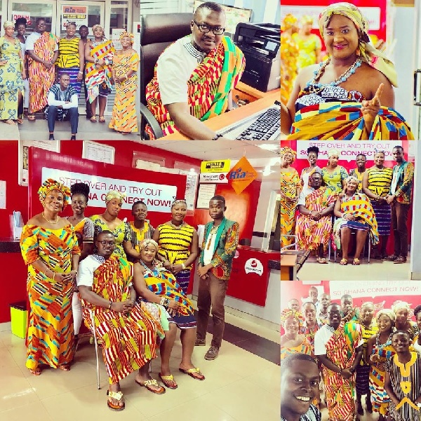 A picture of some staff of Societe Generale Ghana in their Traditional wear