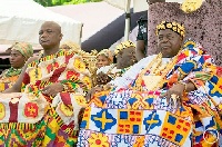 Togbe Sri III (R), the Awoamefia of Anlo State and Togbe Afede at a durbar to round off the festival