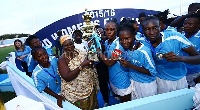 Women's FA Cup winners Police Ladies celebrating with the trophy