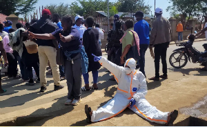 Health workers protest over unpaid wages at the provincial governor's office in Ituri, DR Congo