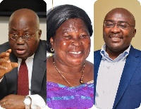 Founder of Ghana Freedom Party (GFP), Akua Donkor(M), President Akufo-Addo(L) and Dr. Bawumia (R)