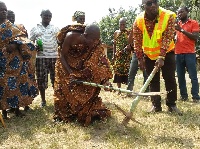 Mozart K. Owuh, Prestea Huni-Valley MCE cuts sod for execution of three projects in his Municipality