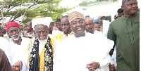 Vice-President Dr Mahamudu Bawumia and Sheihk Nuhu Sharubutu leaving the mosque after the prayers