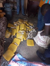 The suspect was arrested with sacks containing 44 compressed slabs mixed with dried cassava