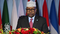 Somali Defence Minister Ahmed Moalim Fiqi speaks during a plenary session of the Xiangshan Forum