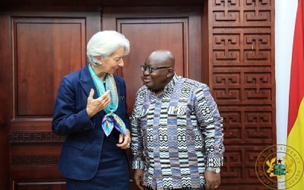 IMF Boss, Christine Lagarde and President Akufo-Addo sharing pleasantries