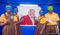 Some students created an artwork of President Akufo-Addo using recyclable materials