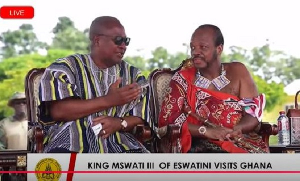 President John Dramani Mahama (L) with Mswati III, the King of Eswatini