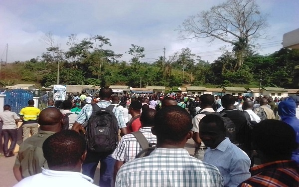 Some of the mine workers fill the streets to protest