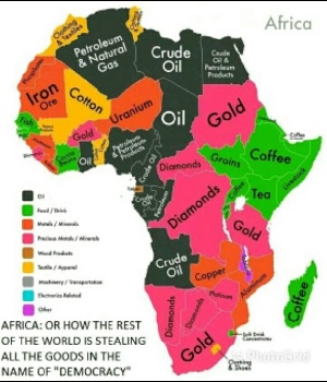 Africa map showing some valuable natural resources derived from each country