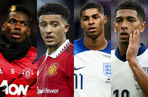 L-R: Pogba, Sancho, Rashford and Bellingham faced harsh criticisms from the media