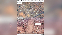 March 2024 Google Earth and BBC drone images from di location showing two views of  bifor and afta