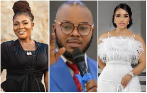Bishop Obinim (M) says he blocked Benedicta Gafah (R) after argument with Florence Obinim (L)