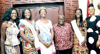 President Akufo-Addo in a pose with Miss Ghana 2017 winner and runners-up