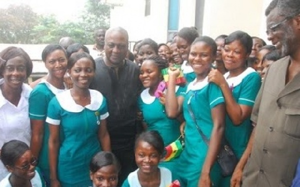 President Mahama with some nurses