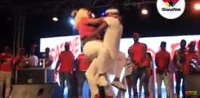 Shatta Wale and Sista Afia on stage at the Vodafone Ghana Vim launch