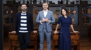 Jock Zonfrillo (centre) wit im fellow MasterChef Australia hosts