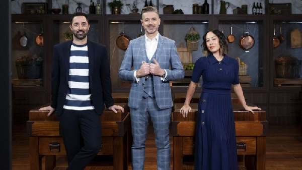 Jock Zonfrillo (centre) wit im fellow MasterChef Australia hosts