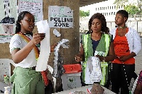 Some officials at a polling station