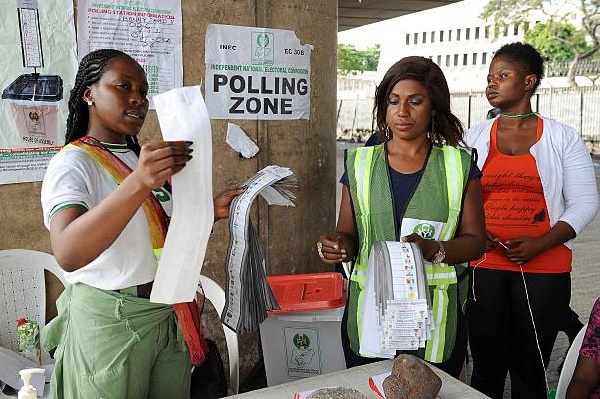Some officials at a polling station