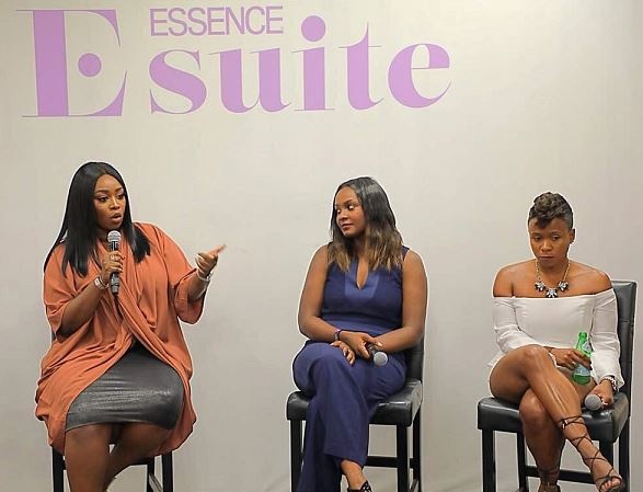 Peace Hyde [L] speaking at Essence Fest