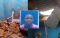 Photo of the deceased Maame Basiwa displayed in the collapsed building