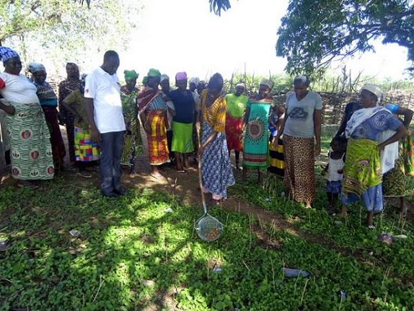 A woman trying the shea nut pickers