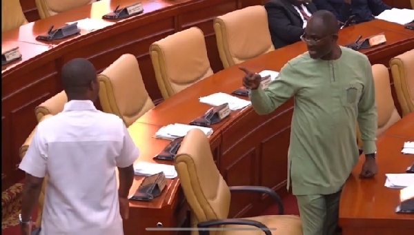 Kennedy Agyapong, Assin Central MP gesturing at Sly Tetteh