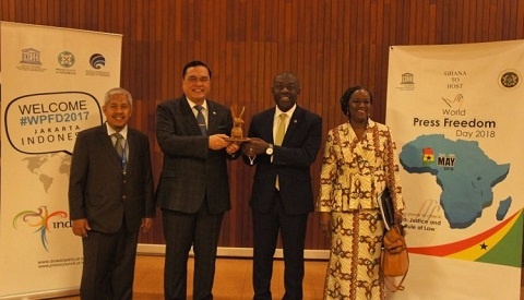Deputy Information Minister, Kojo Oppong-Nkrumah received the mantle on behalf of Ghana