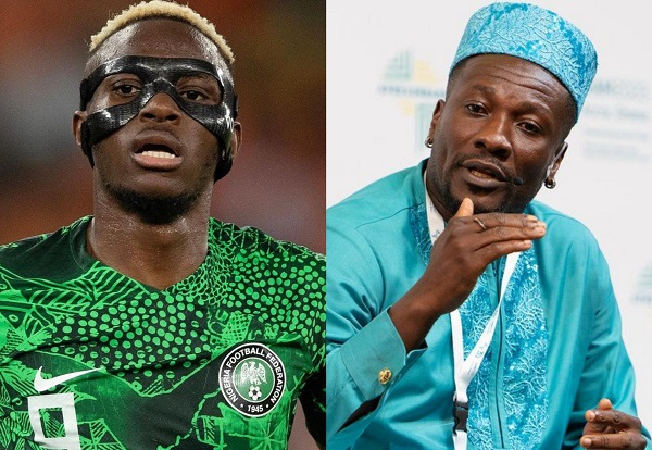Victor Osimhen (L) has been accused by Asamoah Gyan (R) of feigning injury