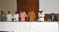 The presidential candidates at the peace agreement declaration