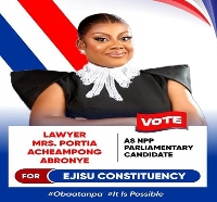 Poster of Portia Acheampong, wife of Abronye DC