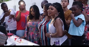 Baby Dapaah standing left close to Afia Schwarzenegger and her mother