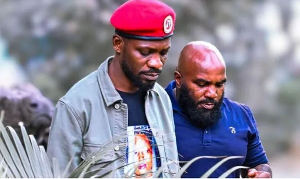 Bobi Wine (left) has been calling for his bodyguard Eddie Mutwe (right) to be released