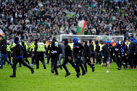 Rangers fans were seen on the pitch after the game
