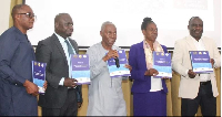 Prof. Awusabo-Asare, Prof. Annim, Dr Bediako, and other dignitaries launching the report