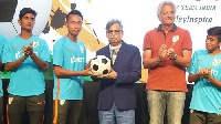Indian footballers with Pawan Munjal, CMD, Hero MotoCorp Ltd.