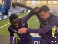 The two players were seen boxing playfully