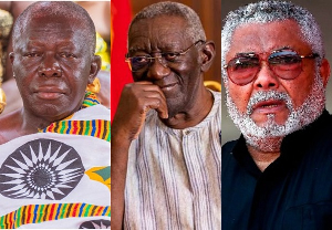 L-R: Asantehene Otumfuo Osei Tutu II, Ex-President Kufuor and late President Jerry John Rawlings