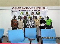 CEO of Ark Media Stephen Ato Eshun (R) with the speakers at the lecture