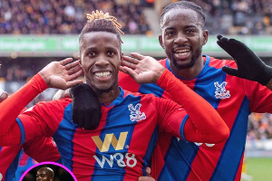 A photo of Wilfried Zaha and Jean-Philippe Mateta