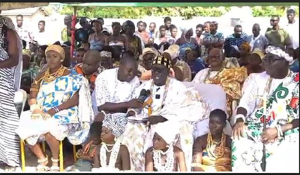 The Paramount Chief of Anlo-Afiadenyigba chief, Togbi Salu III speaking during his 70th anniversary