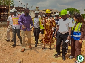 Mayor of Accra, Elizabeth Naa Kwatsoe Tawiah Sackey with others during the inspection