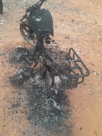 The motorbike of the alleged thief, which was burnt