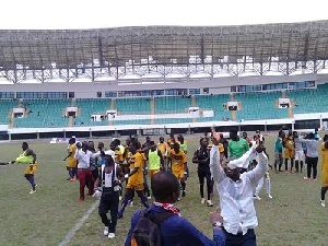 Team Medeama SC in a jubilant mood