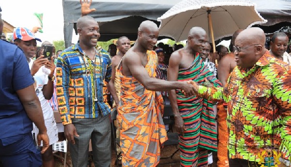 President Akufo-Addo exchanging pleasantries with some chiefs at Goaso