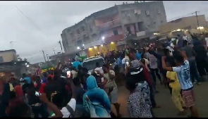 Citizens celebrate in the streets of the capital, Libreville