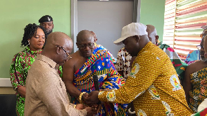 Professor Akoriyea (R) handing over the kyes to the health officials